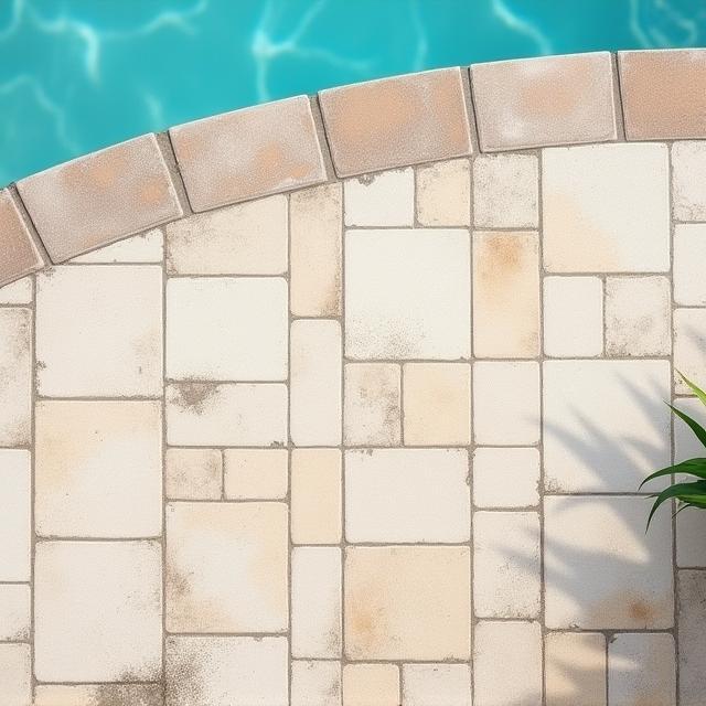 Poolside pavers before cleaning in Indooroopilly