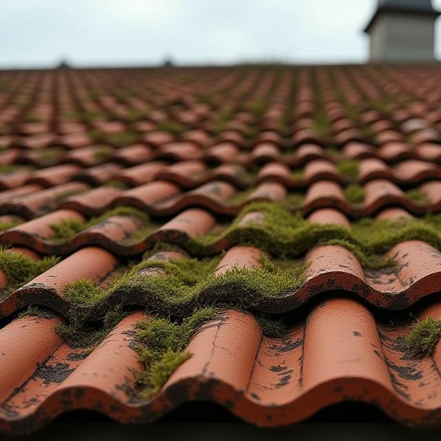 Terracotta roof before cleaning in Ascot